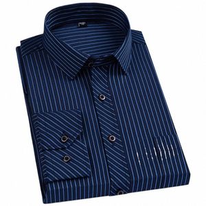 Classique rayé Plaid Lg manches Dr chemise simple poche plaquée formelle Busin Standard-Fit Smart chemises de bureau décontractées 36Jq #