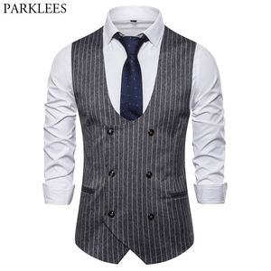 Hommes classique à rayures verticales costume gilet Slim Fit robe gilet gilet hommes Busienss formel mariage smoking gilets mâle 210522