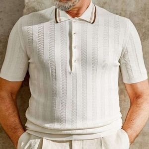 Herenkleding 2024 Zomer Nieuw product Polo shirt Polo shirt Casual korte mouwen verticale gebreide slank fit T-shirt M515 40