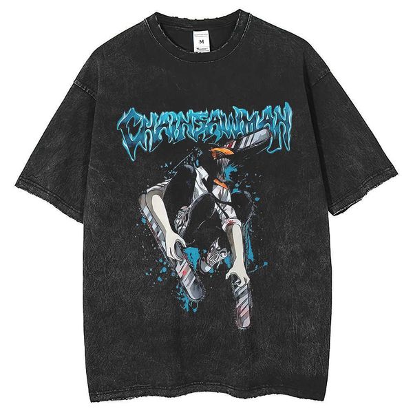 Vêtements pour hommes | Anime Chainsaw Man Digital Print Street Wear T-shirt à manches courtes Loose Made Old High Street T