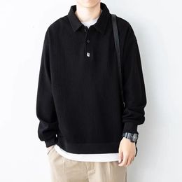Vêtements pour hommes Baggy Black Top Polo T-shirt pour homme Unicolor Sweatshirts Plaine Années 90 Vintage Harajuku Mode Manches longues Full It 240119