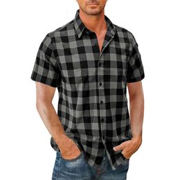 Vêtements pour hommes HEWEI YI Short à manches, nouvelle chemise à plaid en coton pur pour hommes