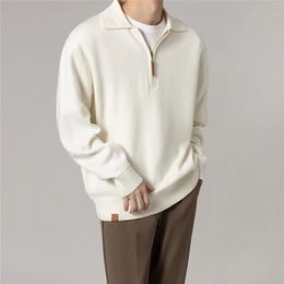 Vêtements pour hommes de luxe tricoté Polo décontracté mode fermetures à glissière couleur unie à manches longues pulls loisirs M-3XL 240102