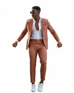 Herenkleding Luxe Man Pak Voor Bruiloft Blazer Mannelijke Slim Fit Een Butt Oranje Busin Stijl Kostuums 2 Stuks jas + Broek x8Bp #