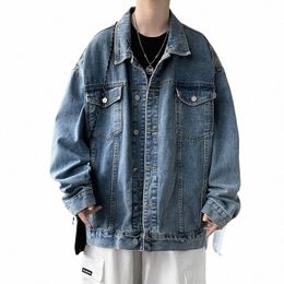 Vêtements pour hommes Nouveau Baggy Denim Veste Solide Couleur Casual Coréen Fi Harajuku Surdimensionné Bleu Streetwear Mâle Butt Manteau T5yF #