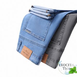 Vêtements pour hommes Droit Busin Jeans Été Mince Lyocell Tissu Respirant Confortable Cott Mâle Stretch Denim Pantalon 67mN #
