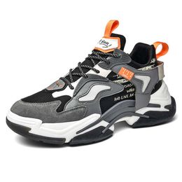 Mannen Clunky Sneakers Nieuwe Mode Loopschoenen Mid Top Casual Sport Trainers Wit Grijs Oranje