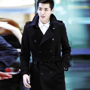 Herenjas Britse stijl Wu Yifan dezelfde stijl winter double-breasted middellange trenchcoat wollen jas 231220