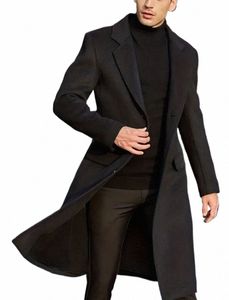 Manteau pour hommes solide polaire revers Fi élégant Lg manteau classique élégant Busin pardessus grande taille pour vêtements pour hommes Z6Ab #