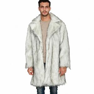 Manteau pour hommes Chaud Fausse Fourrure Lâche Automne Hiver Marron Lg Manteaux Turn Down Col Manches Hommes Taille Haute Maxi Élégant 2023 Veste X75I #