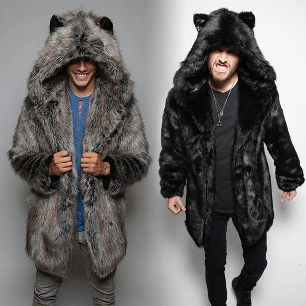 Hommes S Manteaux Ours En Peluche Fausse Fourrure Casual Parka Épais Manteau Chaud À Manches Longues Mode Vestes À Capuche Trench Mâle Blouse Vêtements De Neige Hiver