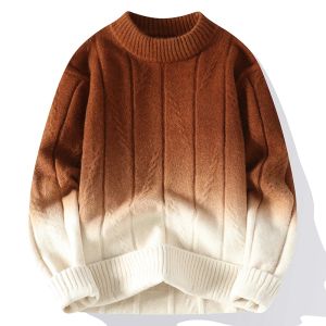 Kleurafschakeling voor heren gebreide truien/mannelijke losse ronde nek lange mouw trui heren hoge kwaliteit pullover 4xl-m m-m