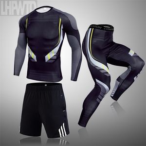 Heren Compressie Running Set Dichte Legging Shirt Pant Lange Mouwen Kleding Tracksuit Pak Man Winter Sport Thermal Ondergoed 210722