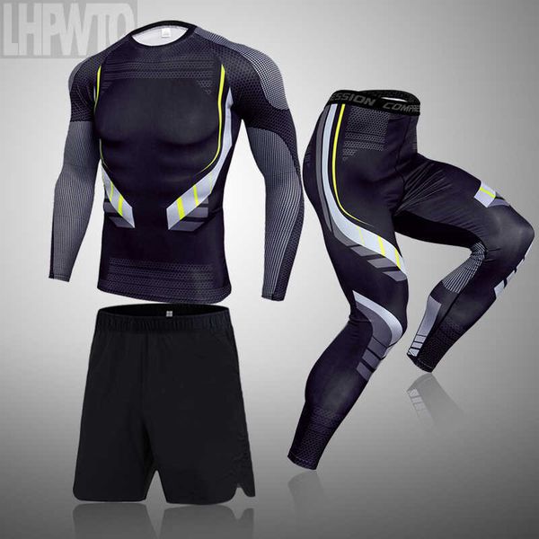 Conjunto de correr de compresión para hombres Camisa ajustada Legging Pantalón Mangas largas Ropa Traje de chándal Hombre Deportes de invierno Ropa interior térmica 211006