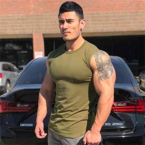 Compression pour hommes Chemise serrée sans manches Fitness Mens Blank Tank Top Gilet d'entraînement Coton Muscle Gyms Cothing 210623