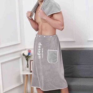 Les peignoirs en velours corail pour hommes peuvent porter des serviettes de bain Serviette enveloppée de natation absorbante douce à double boutonnage Convient pour 45-90 kg 211221