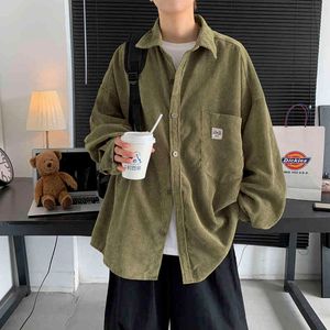 Heren Corduroy lange mouwen Herfst Koreaans Shirt Vrouw Mode Casual Oversize Shirt Gedrukt Kleding Streetwear 3XL 2021 G0105