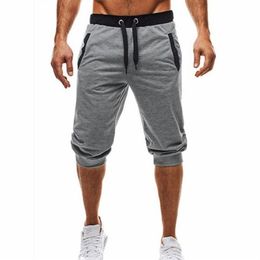 Herren-Caprihose aus Baumwolle, schmal geschnittene Jogginghose aus Baumwolle, elastische Hose mit Taschen und Kordelzug, Sporthose, Harem Trou276v