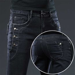 Hommes coton hommes jean pantalon à lacets Denim pantalon noir maigre mince Hip Hop vêtements de sport taille élastique mâle 220408 L230726