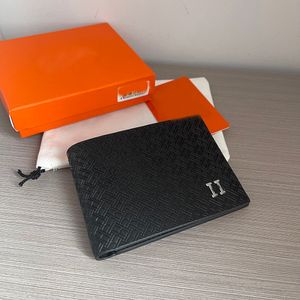 Porte-cartes de crédit pour hommes en cuir véritable porte-monnaie design portefeuille noir classique porte-carte bancaire porte-monnaie de mode petite taille mini portefeuilles courts avec boîte de sac à poussière