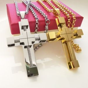 Collier croix pour hommes en acier inoxydable 316L, pendentif jésus-Christ, blanc/or/chaîne Rolo, bijoux 4MM 24 pouces