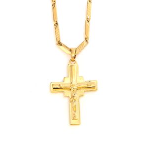 Herenkruis Hanger 18 K Solid Fine Yellow Gold GF Charms Lines Ketting Christian Sieraden Fabriek God Gift