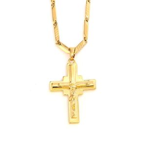 Pendentif croix pour hommes, en or jaune fin massif 18 carats, breloques GF, collier, bijoux chrétien, usine, cadeau de dieu 2701