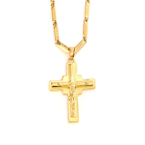 Pendentif croix pour homme 18 carats solide or jaune fin GF breloques lignes collier chrétien bijoux usine Dieu cadeau