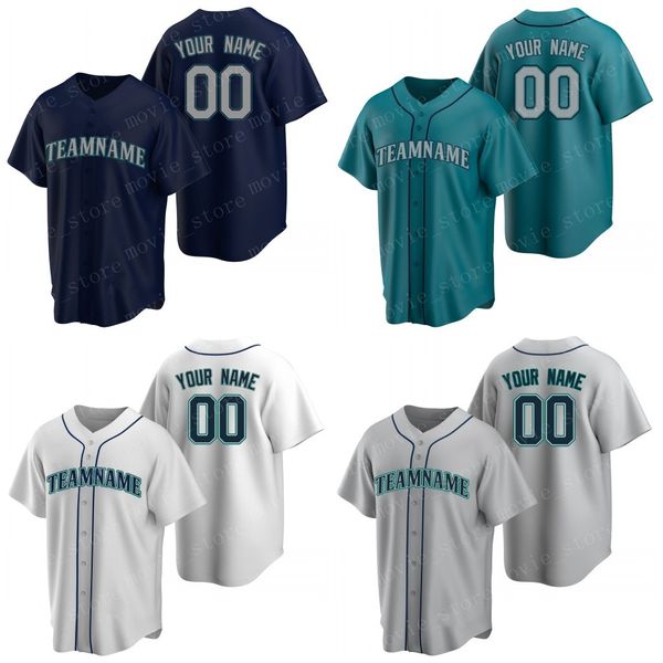 Camisetas de béisbol de Seattle personalizadas para hombres Haz tu propia camiseta Camisetas deportivas Nombre y número de equipo personalizados cosidos