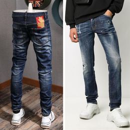 Herren Damage Jeans Fashion Maple Leaf Patch Cowboy Hose Destroyed Stone Washed Skinny Fitness Jean Pants273O