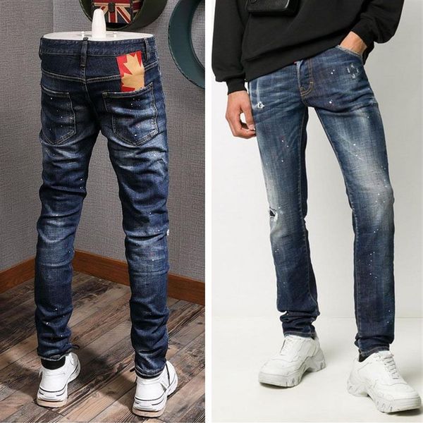 Daño para hombres Jeans Fashion Maple Leaf Patch pantalones de vaquero destruidos Stone Washed Fitness Jean Pants300a