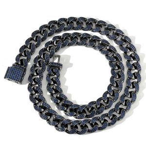 Collar de circón cúbico azul oscuro para hombre, cadena de 16-24 pulgadas, 12 mm, regalo, moda hip hop, collar Cz Q0809