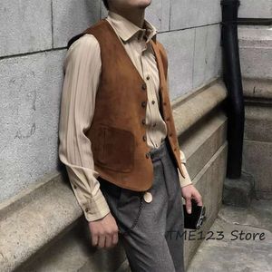 Fashion de cerf pour hommes rétro décontracté couleur en V V-Neck Impossible de costume sans manches occidental sans manches
