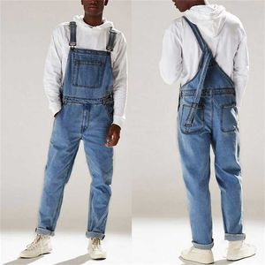 Hommes Denim Bib Pants Washed Full Length Jeans Combinaisons Hip Hop Straight Jean Salopette pour Hommes Streetwear Male Jumpsuit 211202
