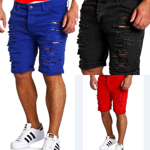 Denim Chino pour hommes Shorts de mode lavés Denim Boy Skinny Runway Short hommes Jeans Shorts Homme détruit Jeans déchirés grande taille X0628