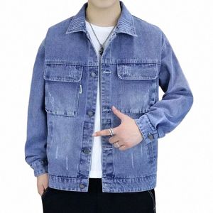 Veste en jean pour hommes Automne Bleu Esthétique Mâle Jean Manteaux Butt Outwear Y2k Porté Tendance Haute Qualité Elatic Casual de Tissu G H0he #