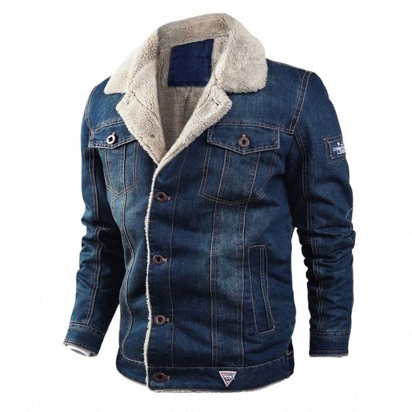 Chaqueta vaquera para hombre, chaqueta vaquera militar de otoño e invierno, chaqueta gruesa de lana para hombre, cazadora cálida, chaquetas del ejército, prendas de vestir, abrigos de talla grande 6XL p393 #