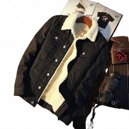 Veste en jean pour hommes Laine noire rembourrée Manteaux en jean pour hommes avec rembourrage en mouton Esthétique chaude de haute qualité G One Piece au prix le plus bas u62E #