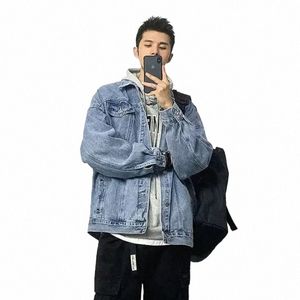 Veste en jean pour hommes Bleu Manches larges Homme Jean Manteaux Butt Taille L au prix le plus bas Vêtements à la mode Vêtements populaires coréens Grand j3Sw #