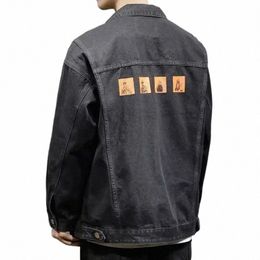 Veste en jean pour hommes Cargo Butt Mâle Jean Manteaux avec impression Beige Marque Big Taille Coréenne Vêtements populaires Grand Vêtements Vintage X4yi #