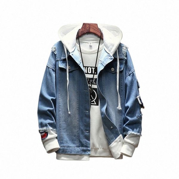 Veste en jean pour hommes Sweats à capuche surdimensionnés Femmes Vestes Hip Hop Coupe-vent Jean Hommes Manteaux à capuche Streetwear Hiver Automne Hommes Veste D2zG #