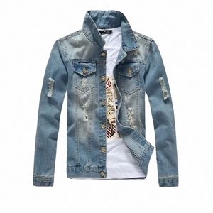 Veste en jean pour hommes de style coréen à la mode à la mode Blue Mabe Boues de veste de veste de grande taille en denim