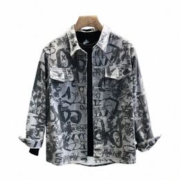 Veste en jean pour hommes Lg Chemise Épaules larges Fi Mâle Jean Manteaux Manches Coréen Vêtements populaires Lxury Imprimer Vintage Cowboy g35d #