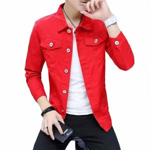 Veste en jean pour hommes Rouge Corée Mâle Jean Manteaux Slim Fit Low Cost Fast Deery Grande Taille Lxury au prix le plus bas Marque Menswear Porté 14w1 #