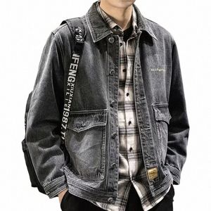 Veste en jean pour hommes avec impression mâle Jean manteaux manches larges noir prix pas cher élégant homme G Cowboy grande taille de tissu Big H4HA #