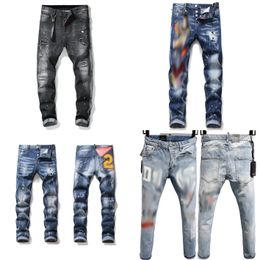 Denim jeans voor heren - blauw zwart gescheurd ontwerp, skinny pasvorm, op Italië geïnspireerde stijl, perfect voor motorrijders, broek in rockstijl