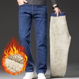 Heren Denim Jeans Verdikte Herfst Winter Broek Recht Los Elastisch Warm Mode Grote Maat 42 44 240124