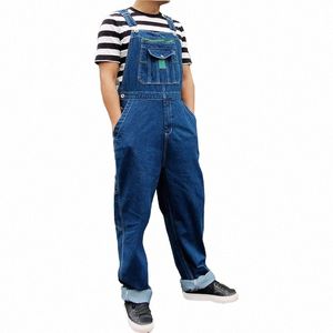 Salopette en jean pour homme Salopette pour homme Combinaison grande taille à bretelles Pantalon droit Bleu Jeans Plus de tailles 30-48 50 Z3pg #