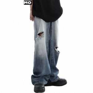 Pantalon en denim pour hommes Stretch détruit Ripped Design Fi Hole Jeans droits Hommes High Street Jeans Hommes Vêtements jeans pour hommes m4ti #