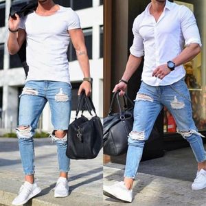 Mannen Denim Broek Stretch Vernietigd Ripped Ontwerp Mode Enkel Broek Rits Skinny Jeans Voor Mannen Plus Size Jeans235l